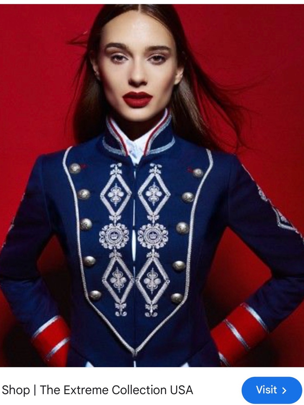 Devota & Lomba - the extreme collection Women's Navy Embroidered Military Jacket